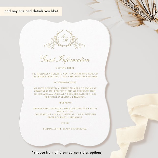 Gästinformationskort Elegant Champagnemonogram Inbjudningar (Skapare uppladdad)