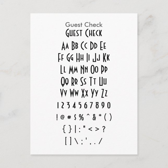 Gästkontroll - Zazzle Font Sampler Lakan Vykort (Framsida)