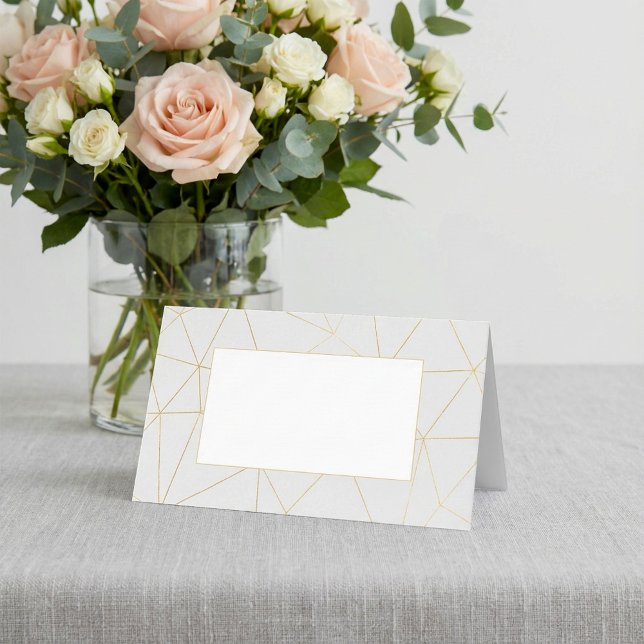 Gästkort för gästplats i guld ram i namn placeringskort (Geometric gold frame guest wedding name place card)