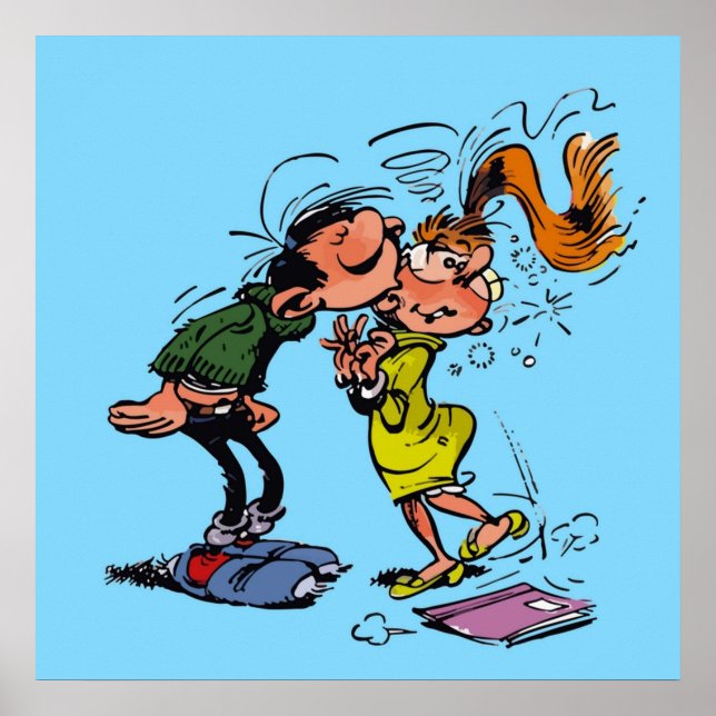 Gaston Lagaffe kyssar flicka Poster (Framsidan)