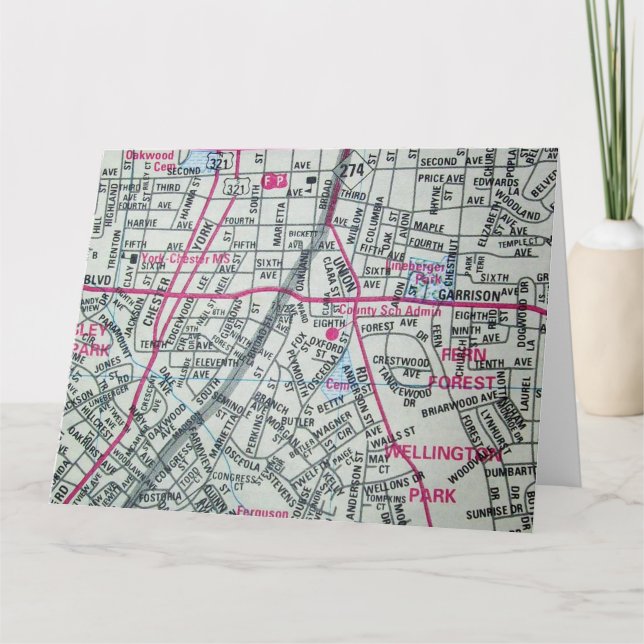 Gastonia, NC Vintage Karta Kort (Framsida)