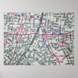 Gastonia, NC Vintage Karta Poster