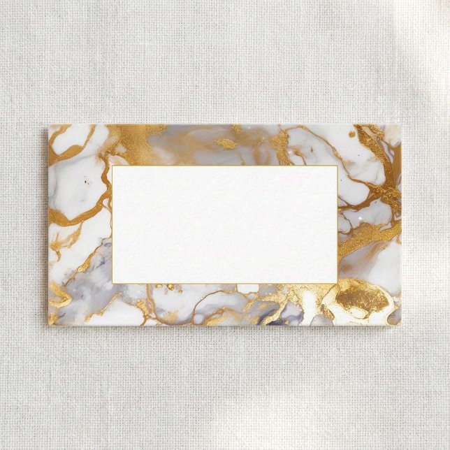 Gästplatskort för Vita och guld marble bröllop Placeringskort (White and gold marble wedding guest place card.)