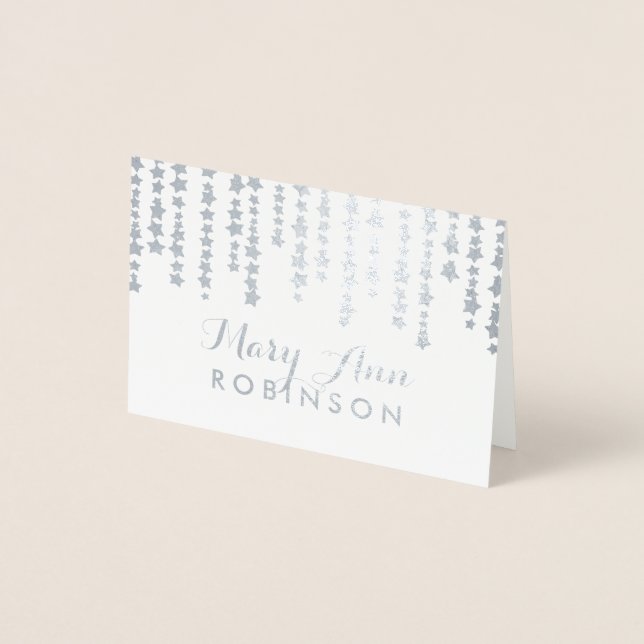 Gästplatskort Silver "under stjärnor" Folierat Kort (Framsida)