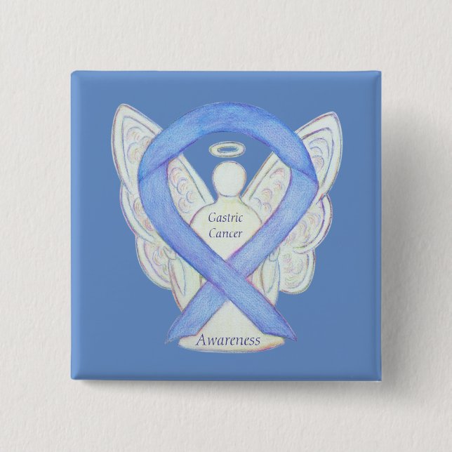 Gastric Cancer Angel Awareness Ribbon Art Pin Knapp (Framsida)