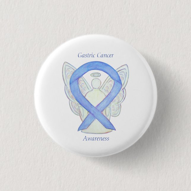Gastric Cancer Angel Awareness Ribbon Art Pin Knapp (Framsida)