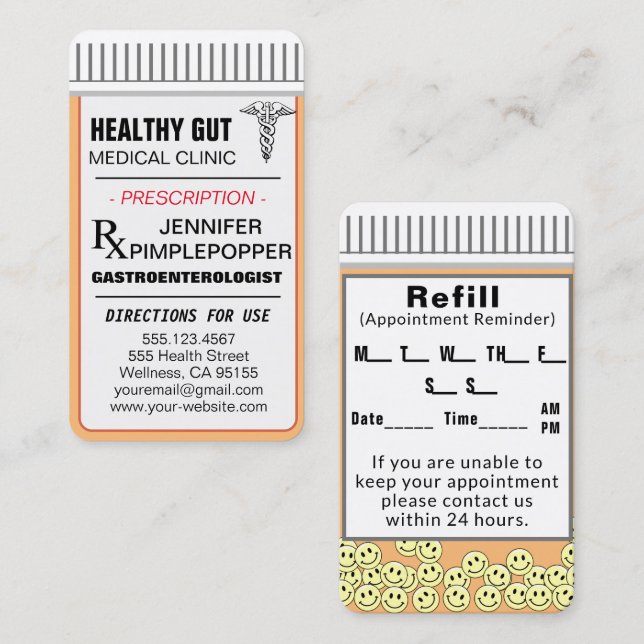 GASTROENTEROLOGIST Möte påminnelse Visitkort (Fram/baksida)