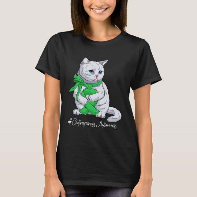 Gastroparesis Awareness Month Green Ribbon Cat T Shirt (Framsida)