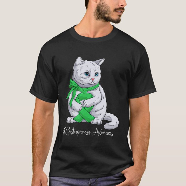 Gastroparesis Awareness Month Green Ribbon Cat T Shirt (Framsida)