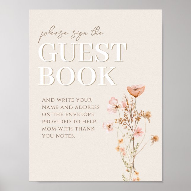 Gästskylt Bok för Wildblomsterbabyskor Poster (Framsidan)