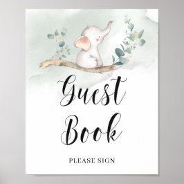 Gästskylt för gästgäst i bok i Cute elephant green Poster