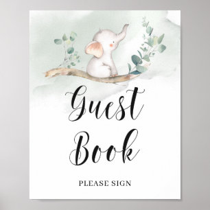 Gästskylt för gästgäst i bok i Cute elephant green Poster