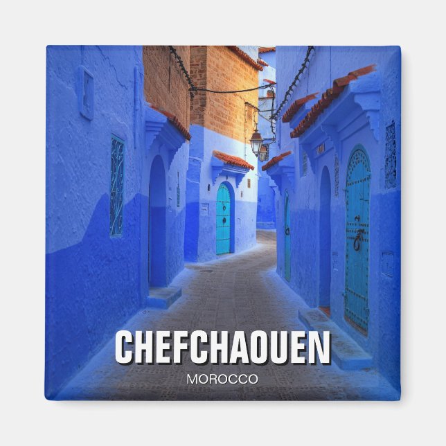 Gata i Chefchaouen Marocko Travel Magnet (Framsidan)