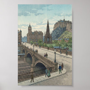 Gata i Edinburghs gamla stad Japanska Träsnittsmot Poster