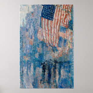 Gata i regnet, amerikanska flaggor målning poster