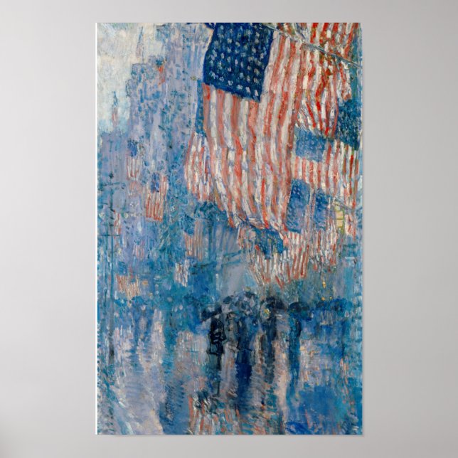Gata i regnet, amerikanska flaggor målning poster (Framsidan)