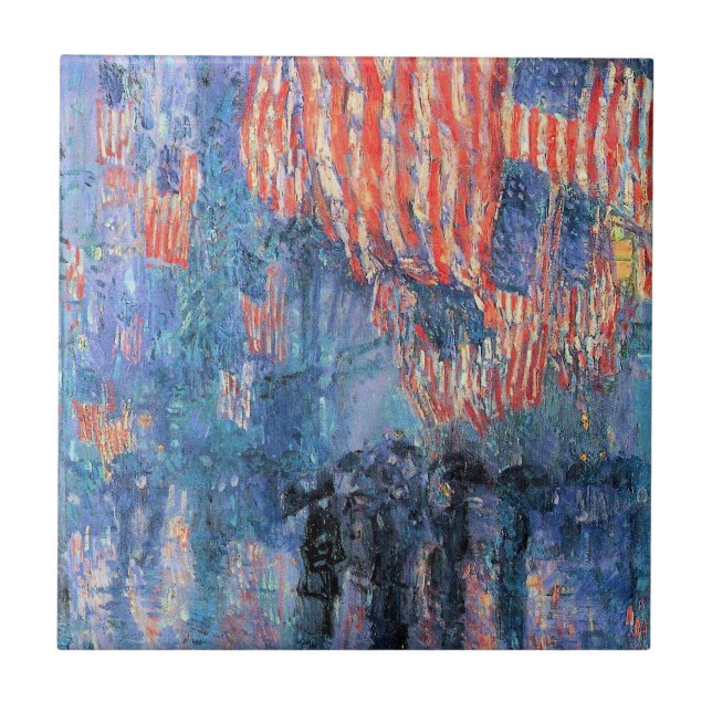 Gata i regnet av Frederick Childe Hassam Kakelplatta (Framsidan)