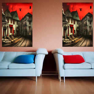 Gata i staden och himlar AI Art Poster