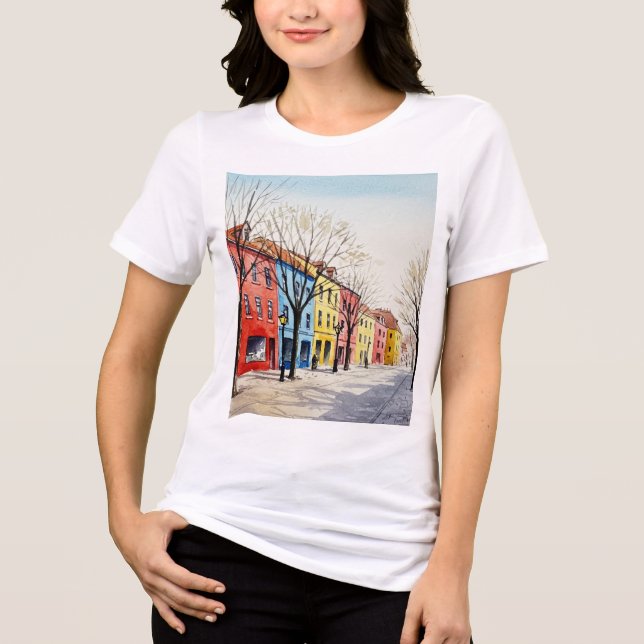 Gata med färgglada hus t shirt (Framsida)