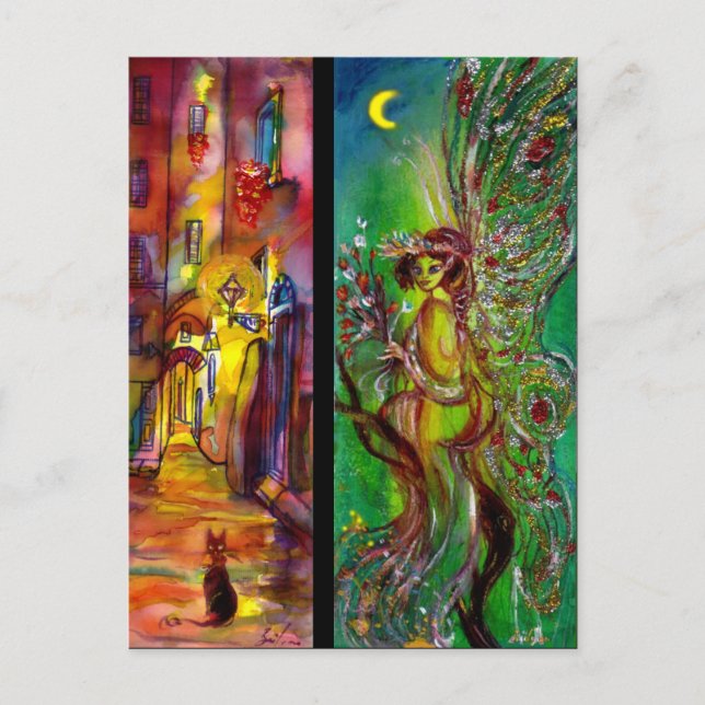 Gata på natten och Grön Älva Inbjudan Vykort (Framsida)