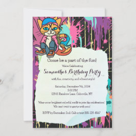 Gata Retro Cat, Cap och Sneakers| Funny Inbjudningar