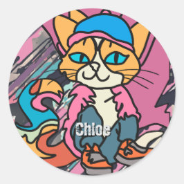 Gata Retro Cat, Cap och Sneakers| Funny Runt Klistermärke