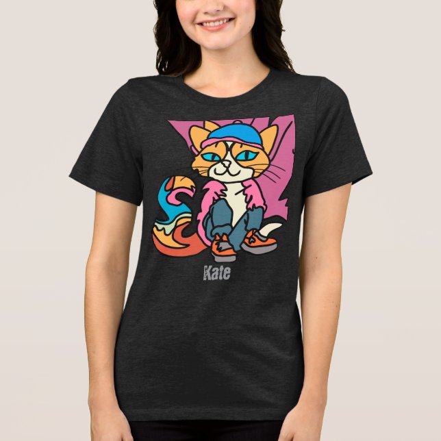 Gata Retro Cat, Cap och Sneakers | Funny T Shirt (Framsida)