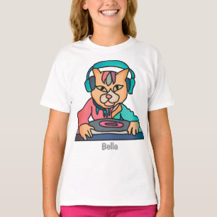Gata Retro Cat med hörlurar   Funny T Shirt