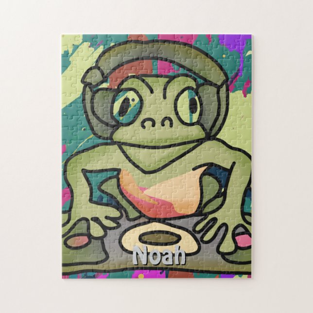 Gata Retro Frog med hörlurar | Funny Pussel (Vertikal)