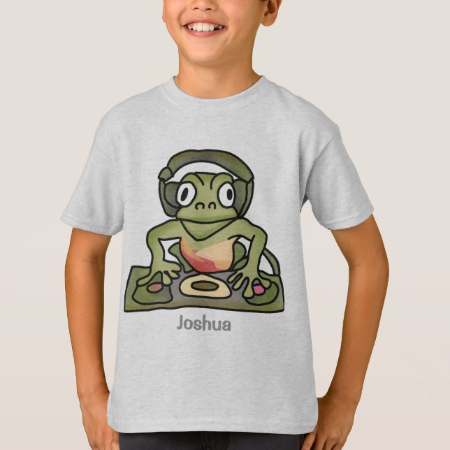 Gata Retro Frog med hörlurar | Funny T Shirt (Framsida)