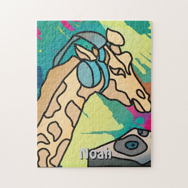 Gata Retro Giraffe med hörlurar Pussel (Vertikal)