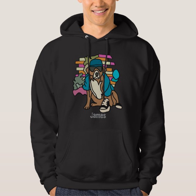 Gata Retro Hund, Cap och Sneakers | Funny Hoodie (Framsida)