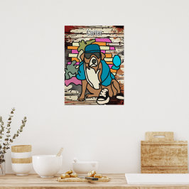Gata Retro Hund, Cap och Sneakers | Funny Throw Poster