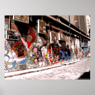 Gatakonst och grafitti i Hosierslanen, Melbourne Poster
