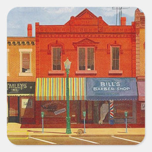 Gatan för liten stad för klistermärkevintage fyrkantigt klistermärke