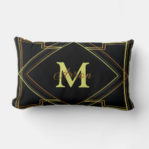 Gateby black and guld geometric mönster art deco lumbarkudde