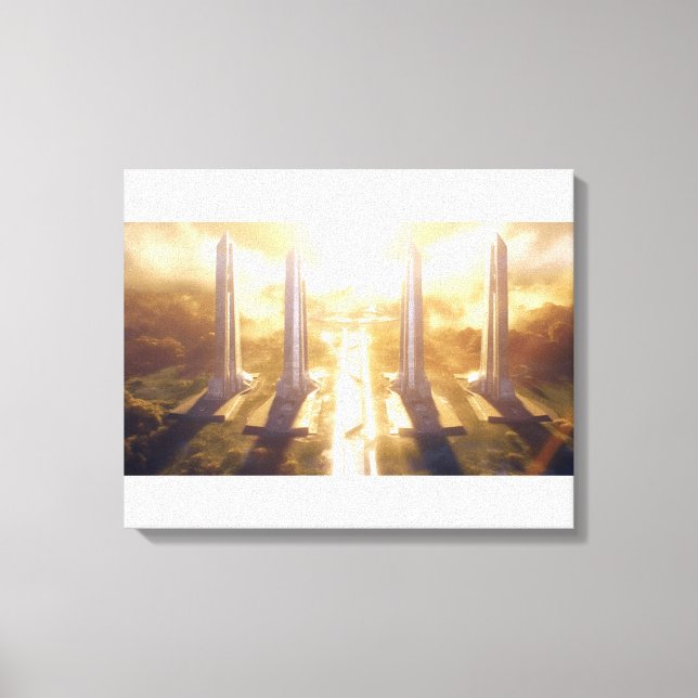 Gates of Heaven, Divine Obelisk Misty Sunrise Canvastryck (Framsida)