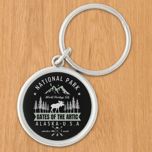 Gates of the Arctic – Moose and Forest Alask Rund Silverfärgad Nyckelring (Skapare uppladdad)