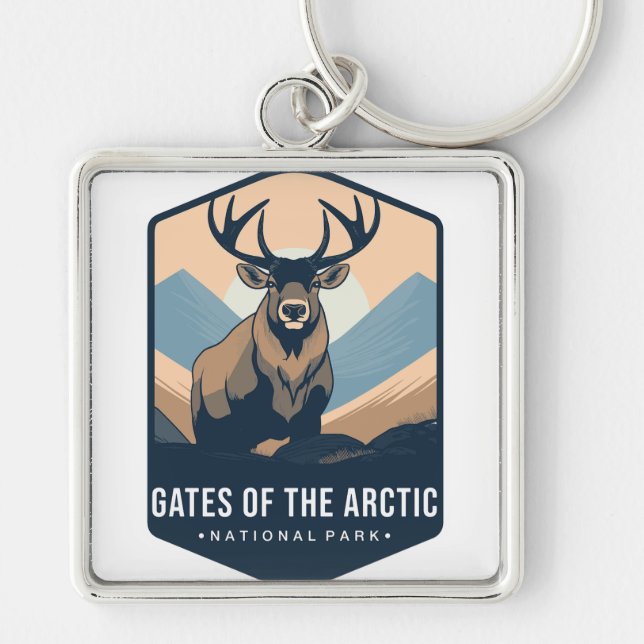 GATES OF THE ARCTIC NATIONAL PARK FYRKANTIG SILVERFÄRGAD NYCKELRING (Framsidan)