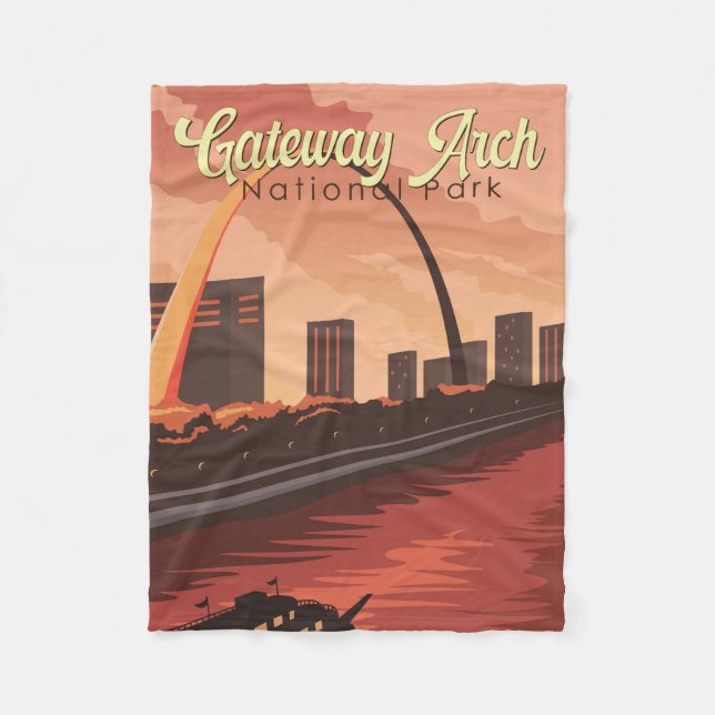 Gateway Arch National Park Illustration Travel Art Fleecefilt (Framsidan)