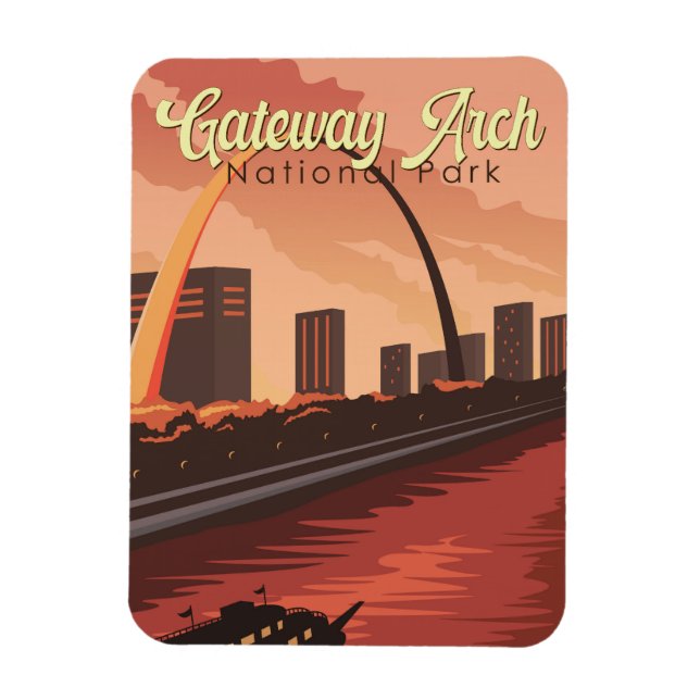 Gateway Arch National Park Illustration Travel Art Magnet (Vertikal)
