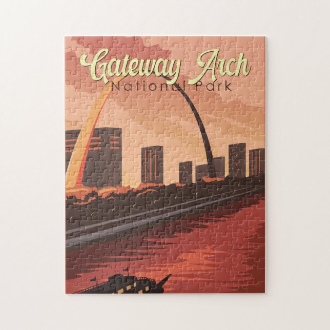Gateway Arch National Park Illustration Travel Art Pussel (Vertikal)