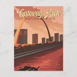Gateway Arch National Park Illustration Travel Art Vykort