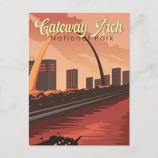 Gateway Arch National Park Illustration Travel Art Vykort (Framsida)