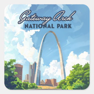 Gateway Arch National Park Missouri St Louis Retro Fyrkantigt Klistermärke