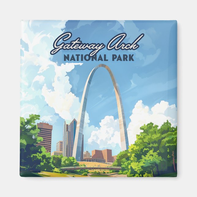 Gateway Arch National Park Missouri St Louis Retro Magnet (Framsidan)
