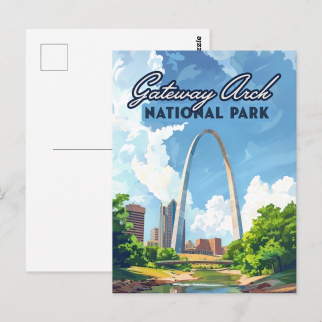 Gateway Arch National Park Missouri St Louis Retro Vykort (Fram/baksida)