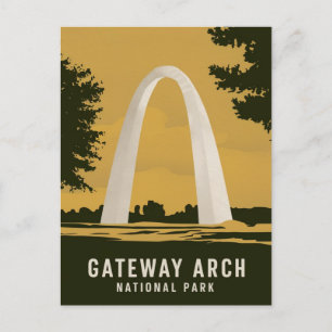 Gateway Arch National Park Retro Travel Art Helg Vykort