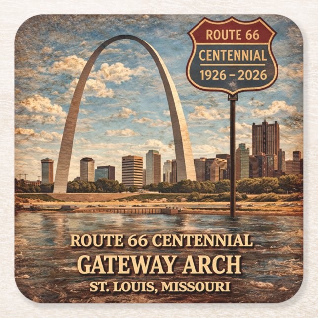 Gateway Arch Route 66 Bordsskivaaccent Underlägg Papper Kvadrat (Framsidan)