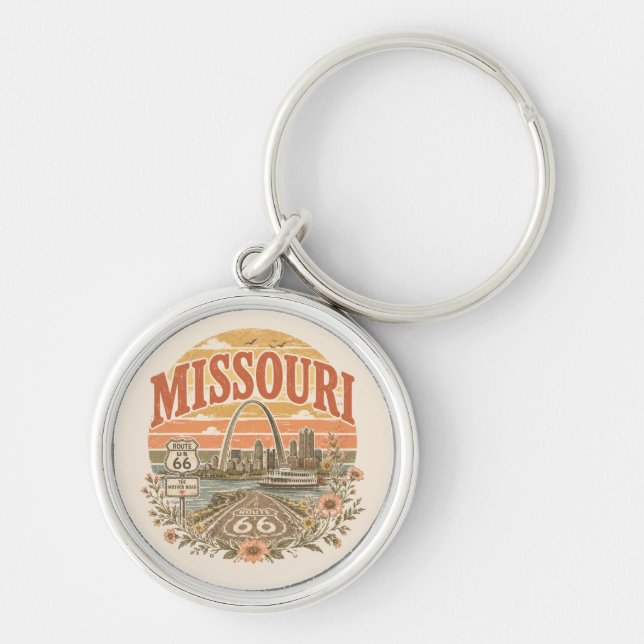 Gateway Arch Route 66 Daglig souvenir Rund Silverfärgad Nyckelring (Framsidan)